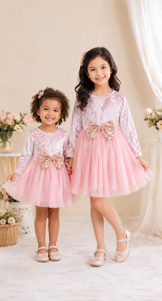 Pink Velvet and Mesh long Sleeve Dress #10020041