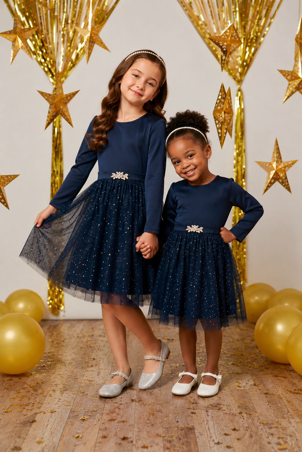 Navy Sparkle Dress with Diamante Detail  #1001100