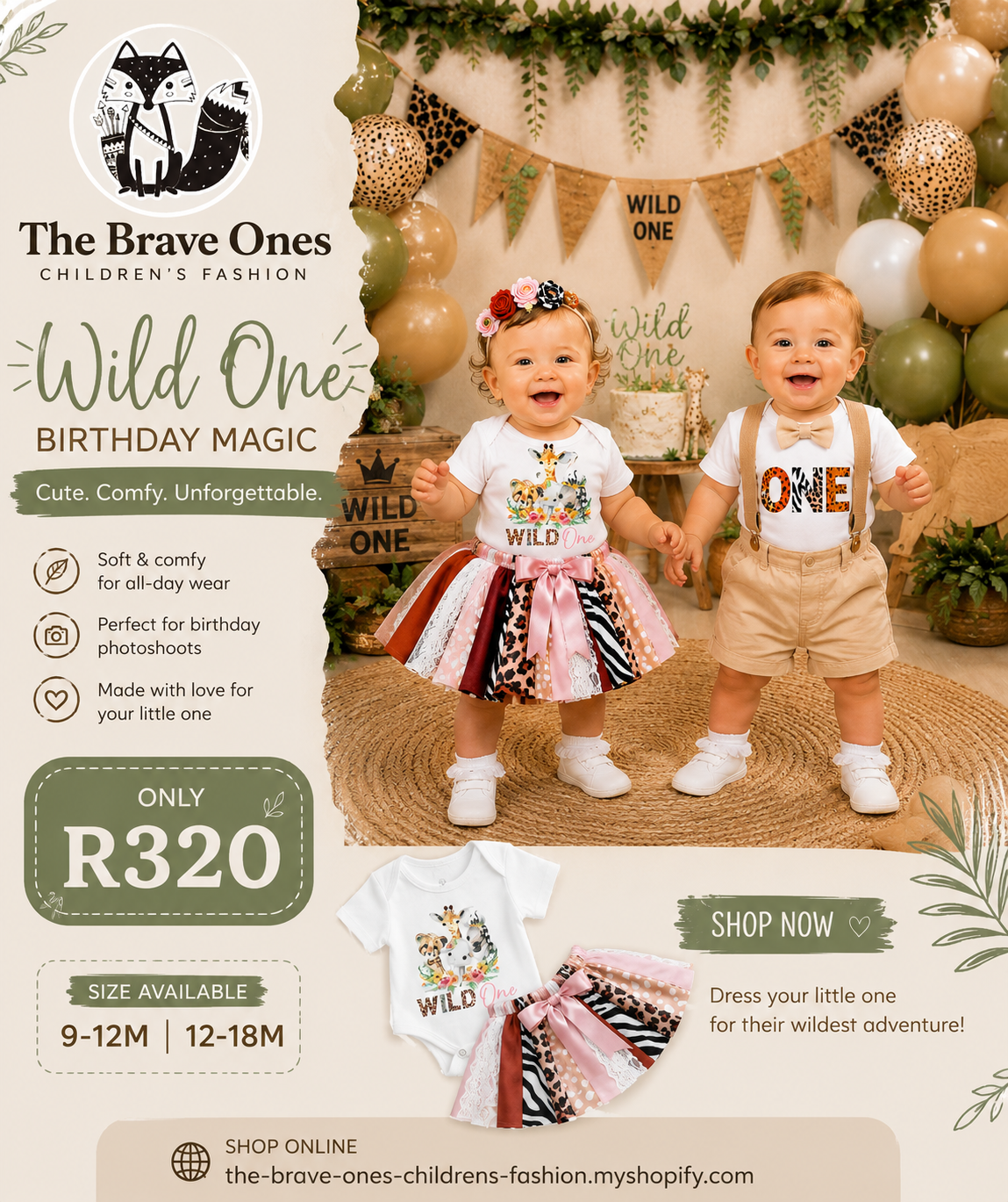 Wild One Birthday Romper, Animal Print Tutu and Headband #1000407
