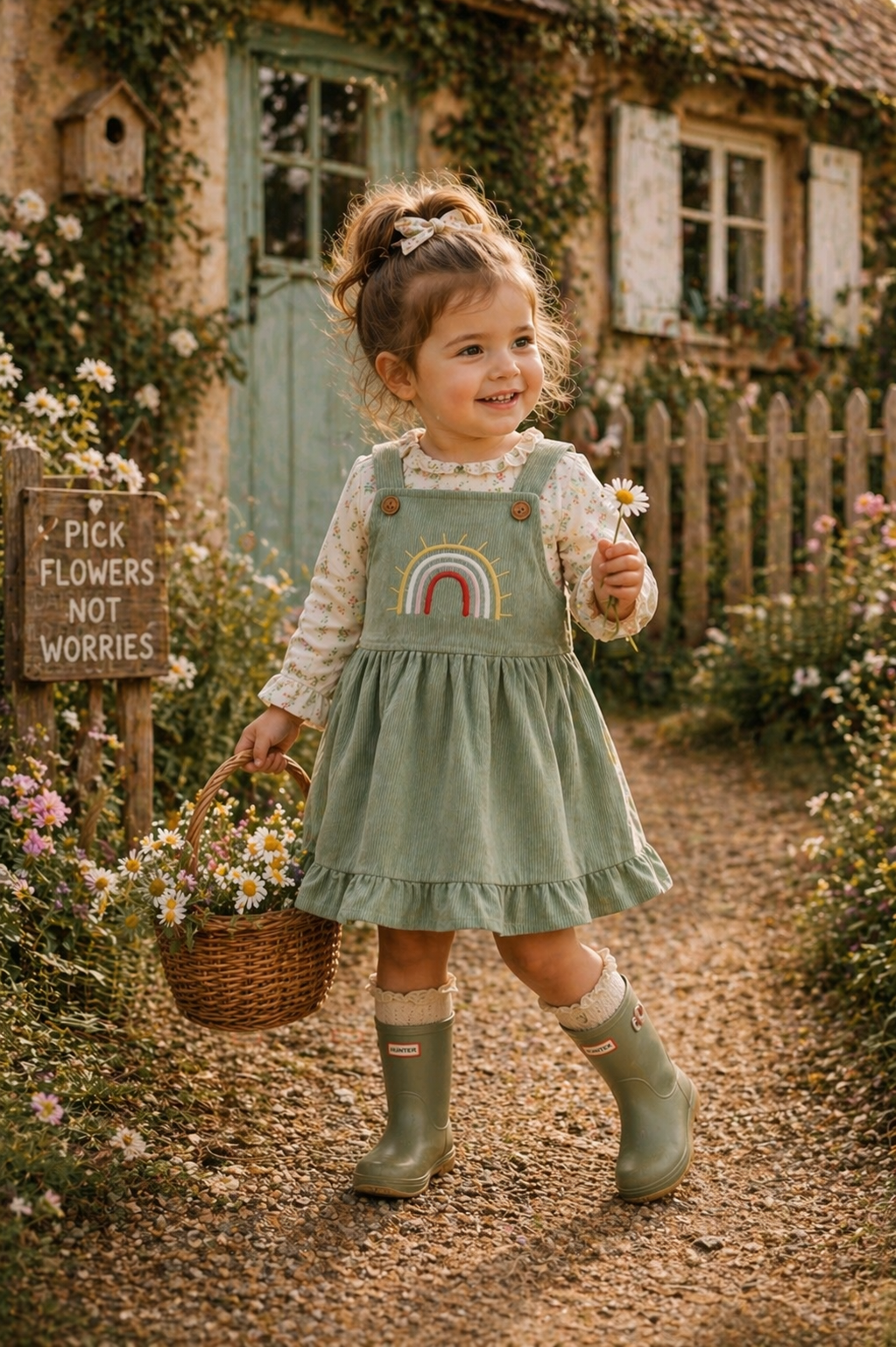 Sage Rainbow Dungaree Corduroy Dress #1000784