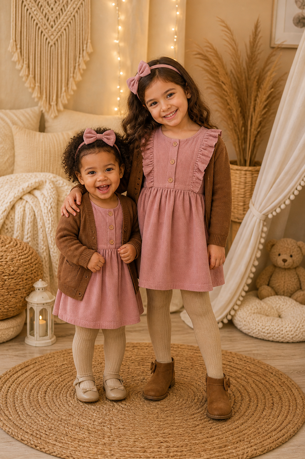 Pink Corduroy Dress and Hairclip #1001142