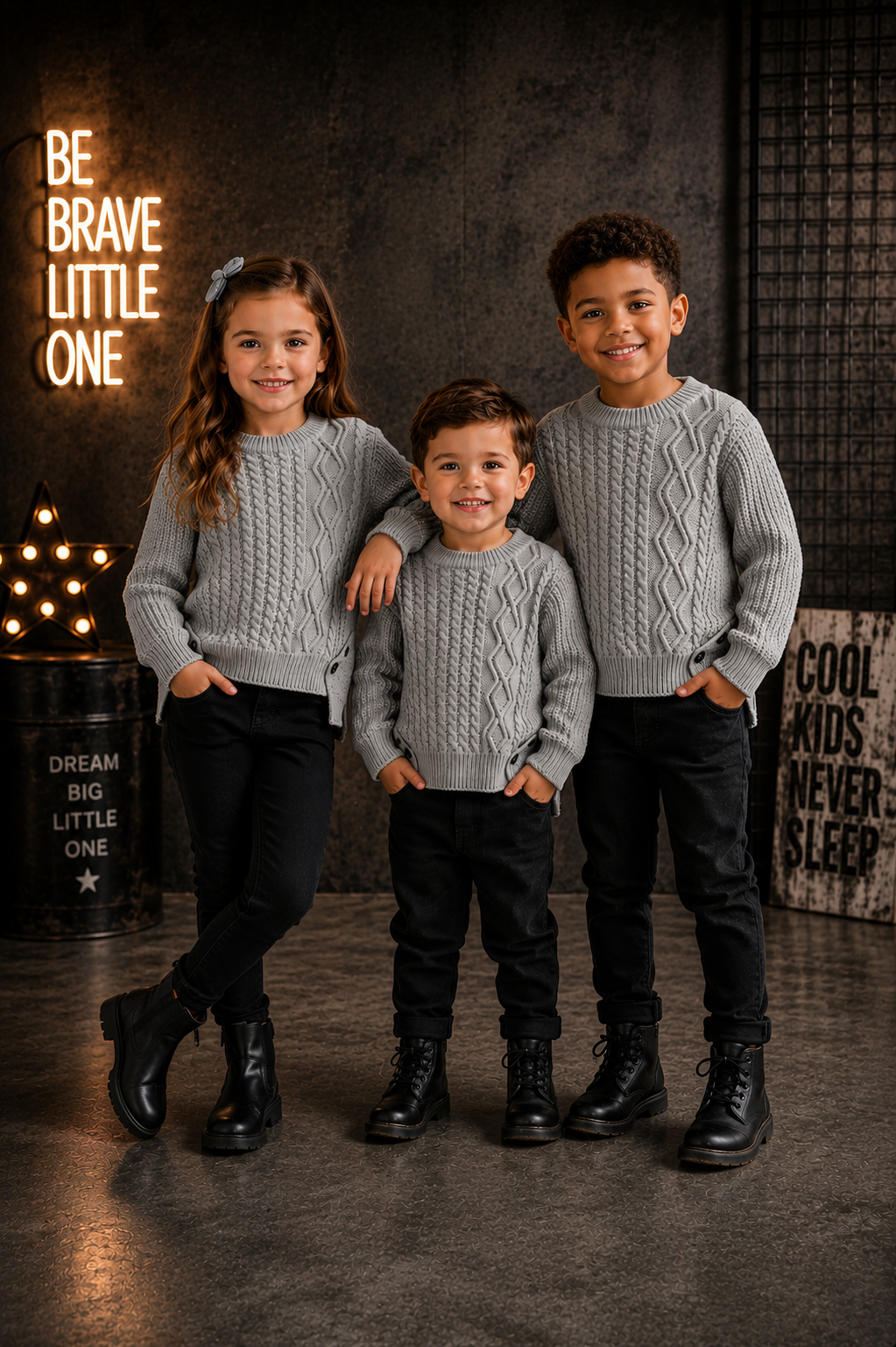 Gray Cable Knited Crew Neck Sweater; Gender Neutral #10020017