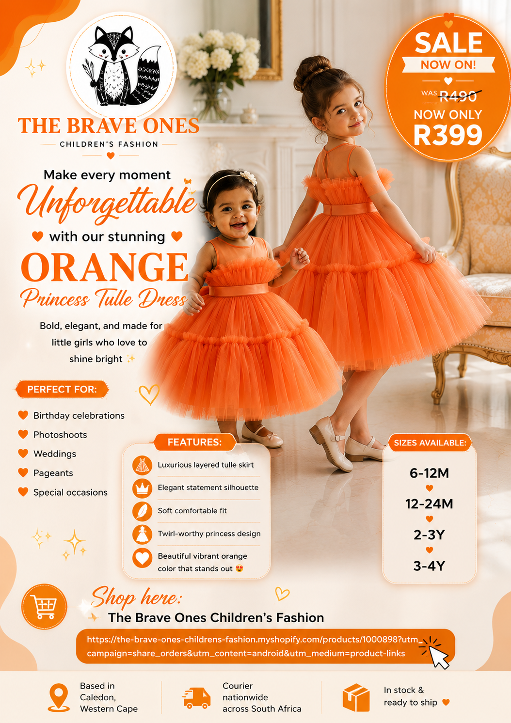 Orange Ruffle Special Occasions Dress #1000898