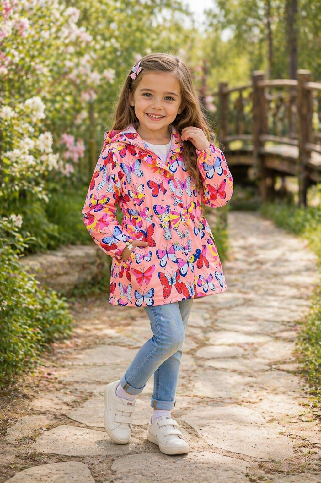 Peachy Pink Hooded Butterfly Windbreaker Coat #1000237