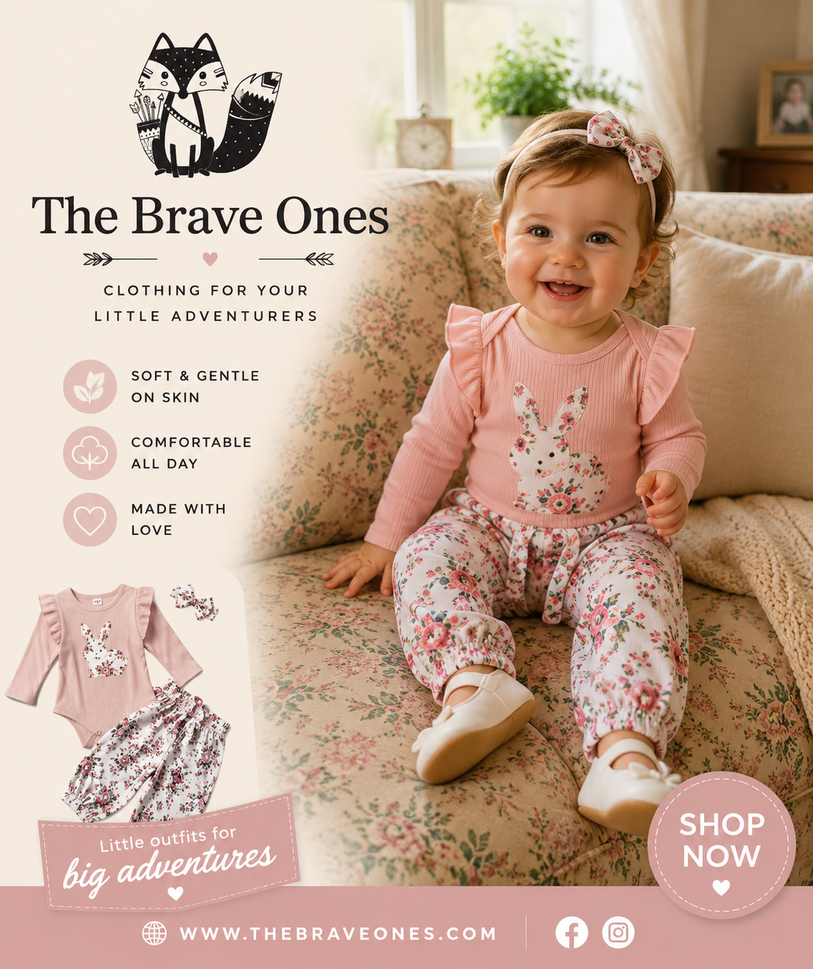 Ribbed Bunny Floral Romper and Bowknot Pants #100074
