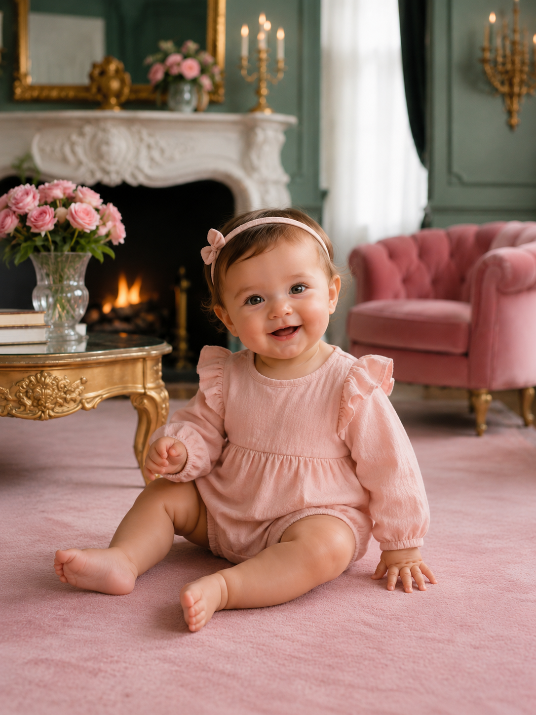 Pink Ruffle Sleeve Balloon Romper #100049