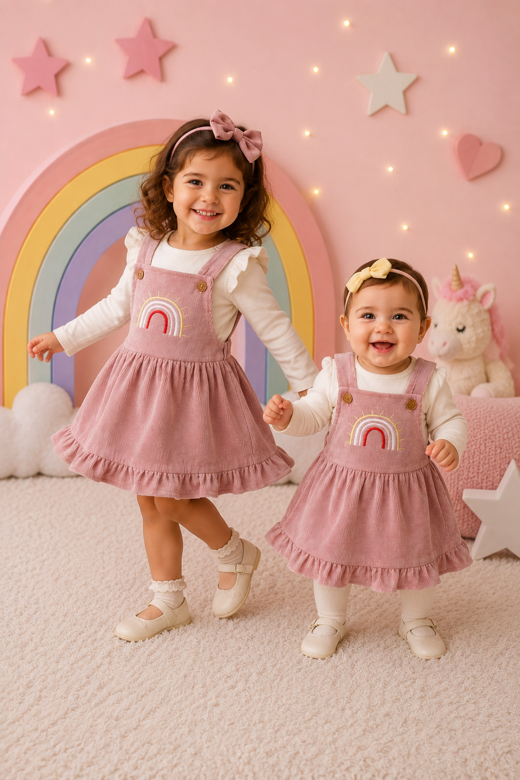 Pink Rainbow Dungaree Corduroy Dress #1000798