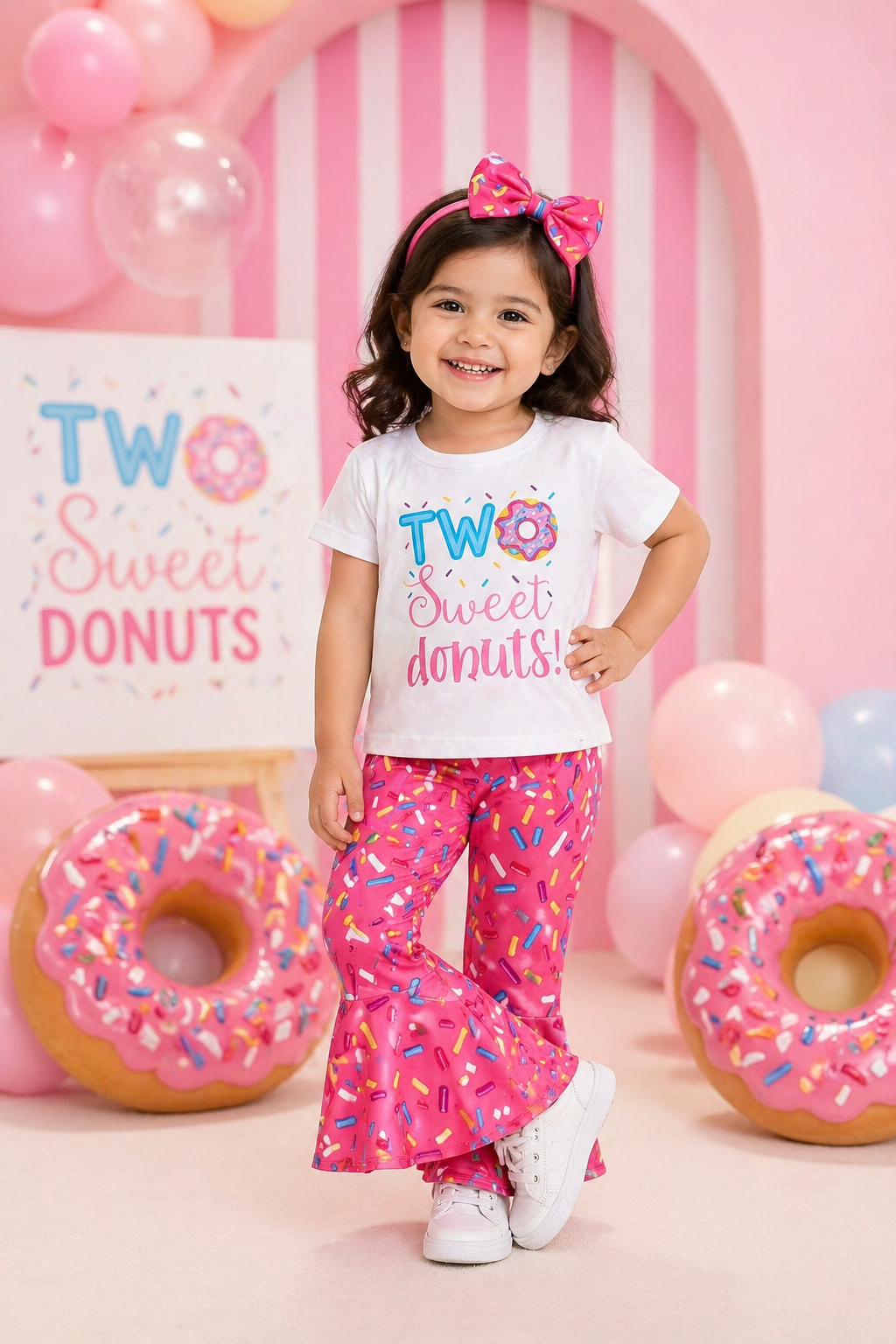 Two Sweet Donuts T-shirt with Bell Bottoms and Headband  #1000284