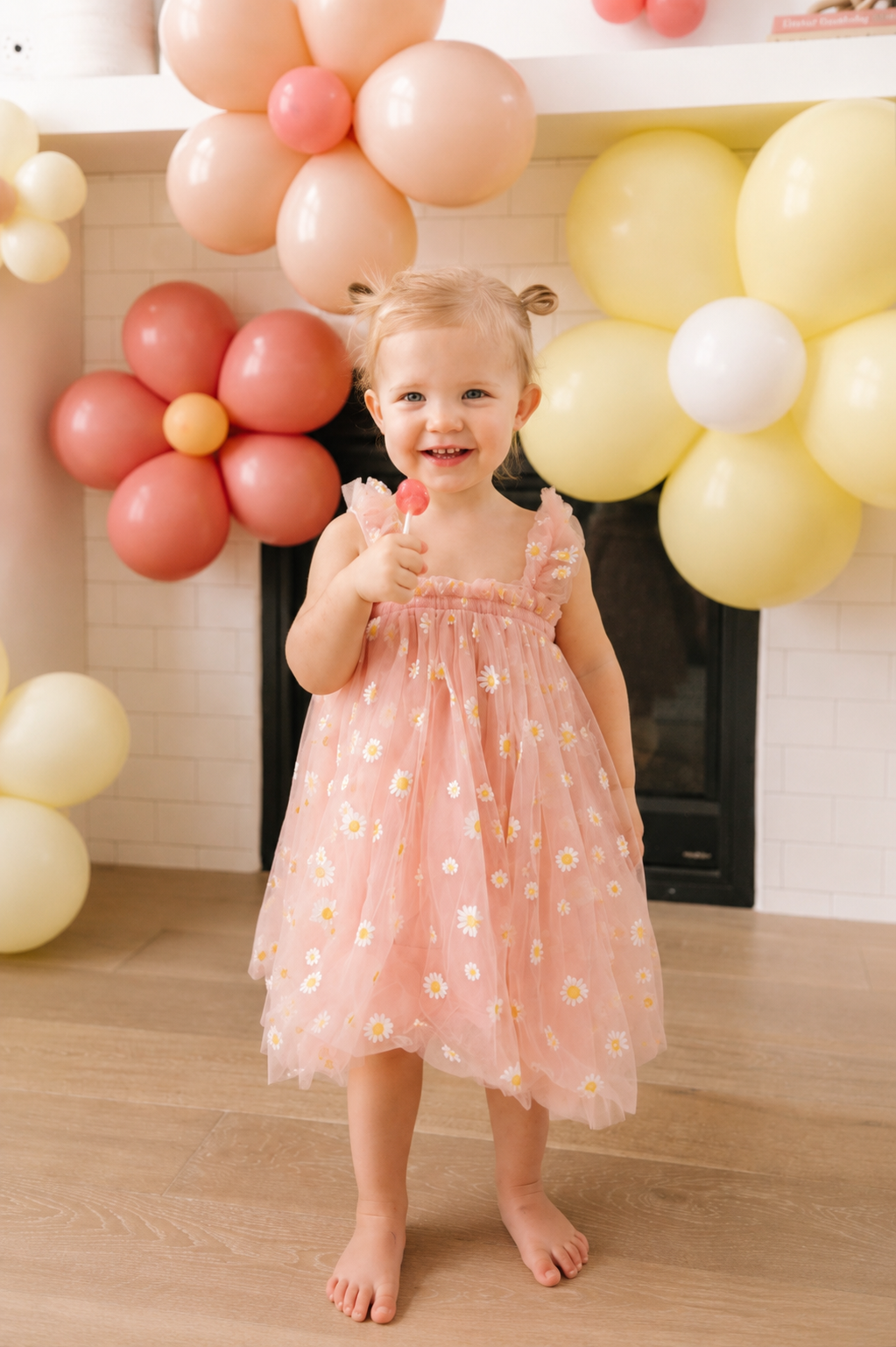 Dusty Pink Daisy Tulle Dress #100091