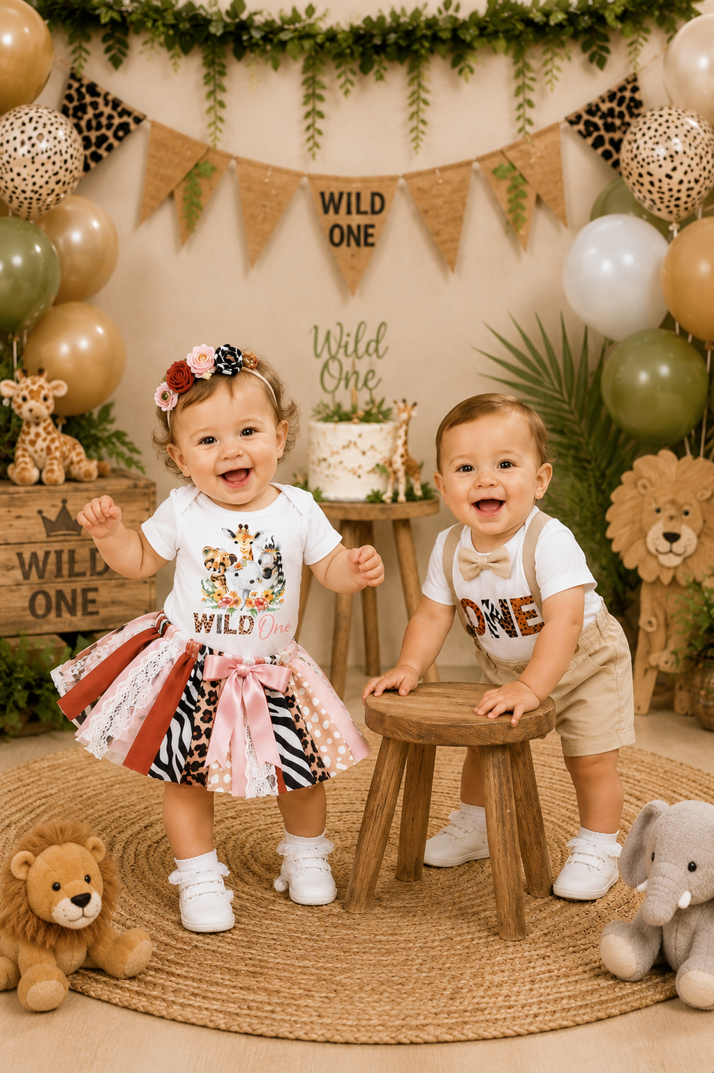 Wild One Birthday Romper, Animal Print Tutu and Headband #1000407