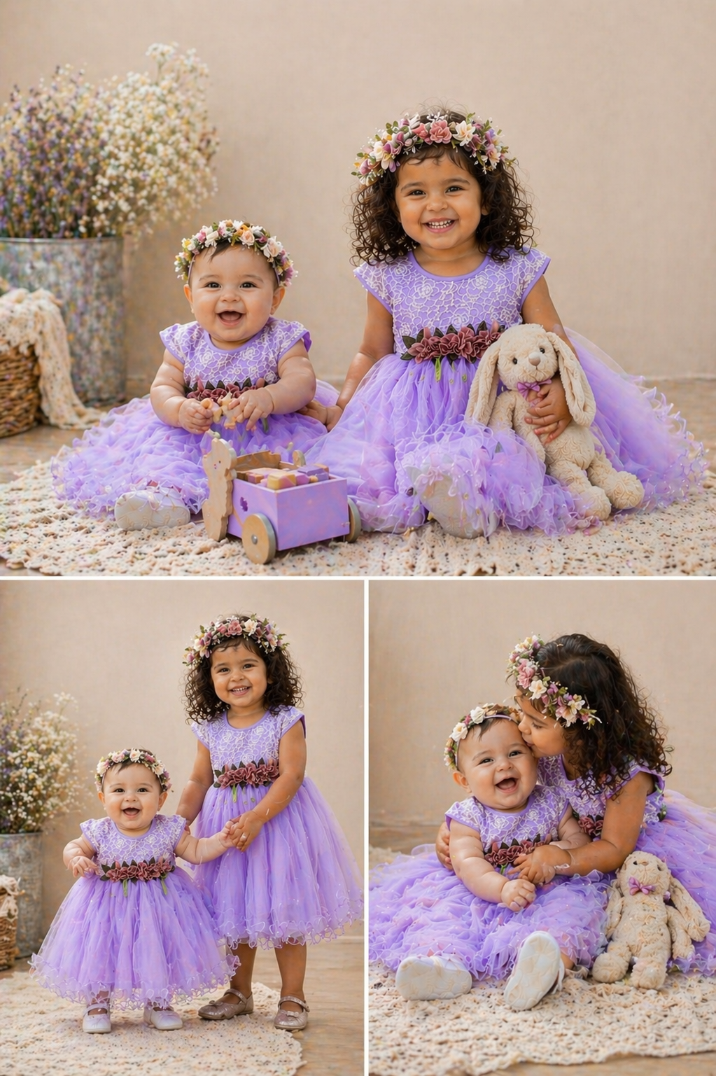 Purple Ruffle Dress with Floral Detail #1001068