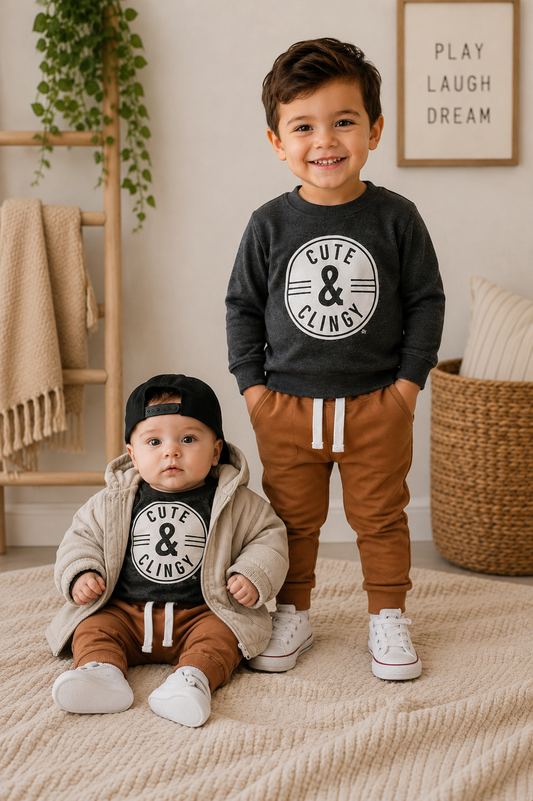 Gray Cute & Clingy Crewnek Top and Toffee Pants #2000340