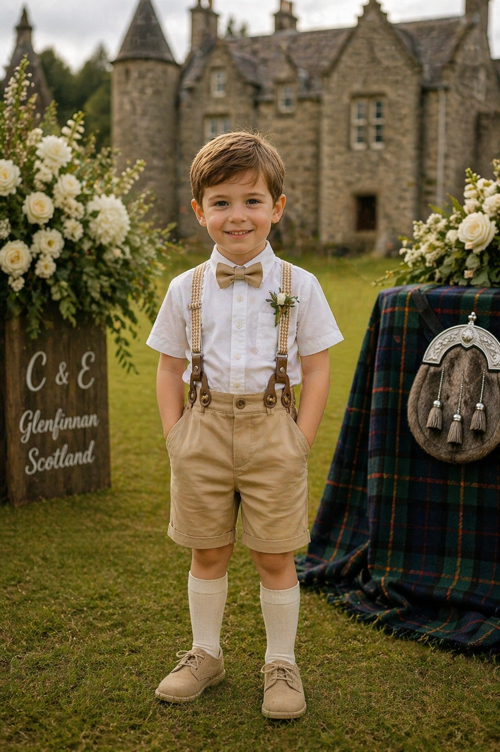Gentleman Suit White Shirt, Chino Pants, Suspenders and Bowtie #2000105