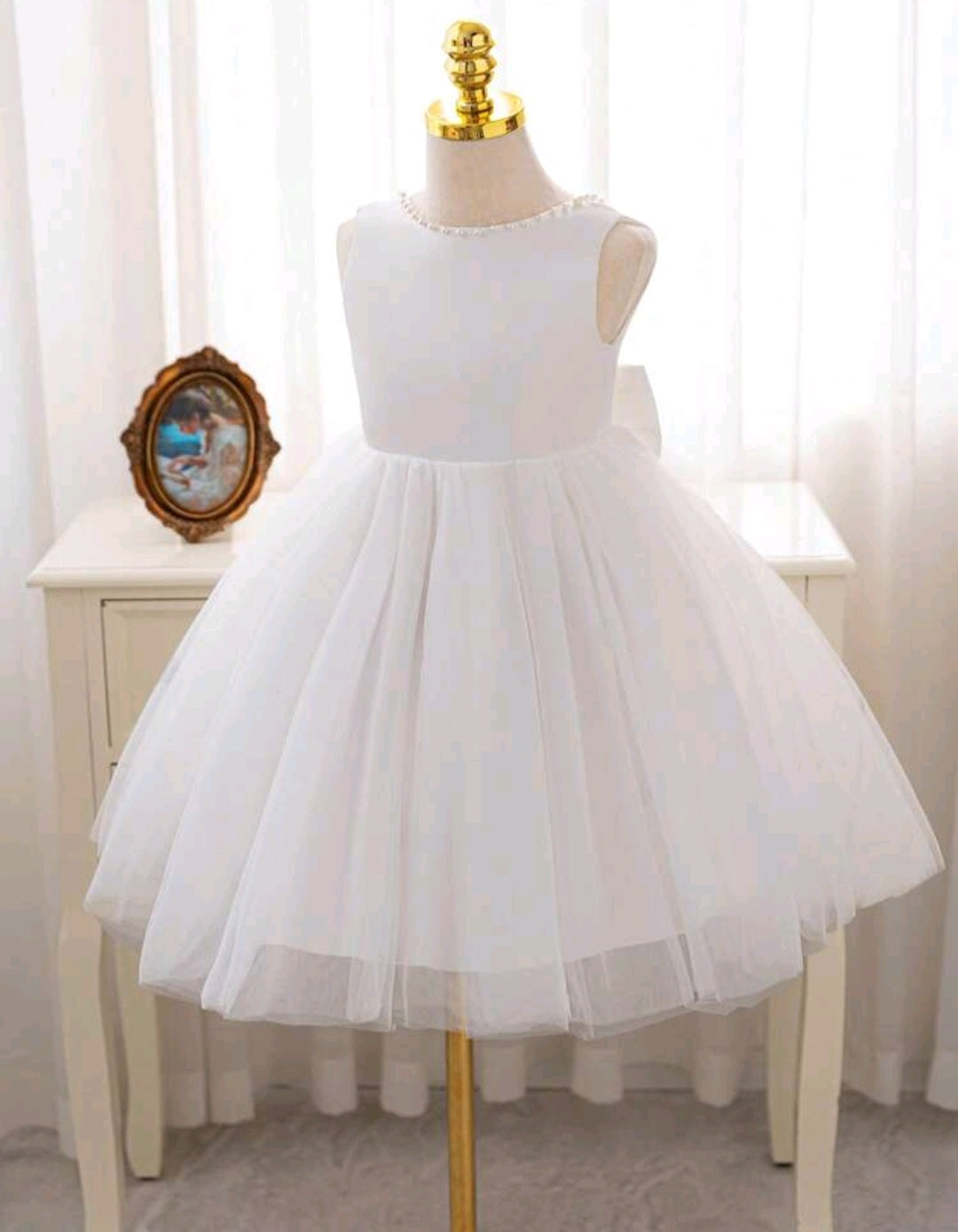 White Special Occasions Dress with Pearls #100082