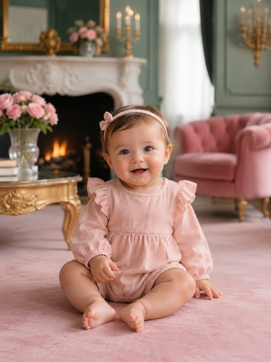 Pink Ruffle Sleeve Balloon Romper #100049