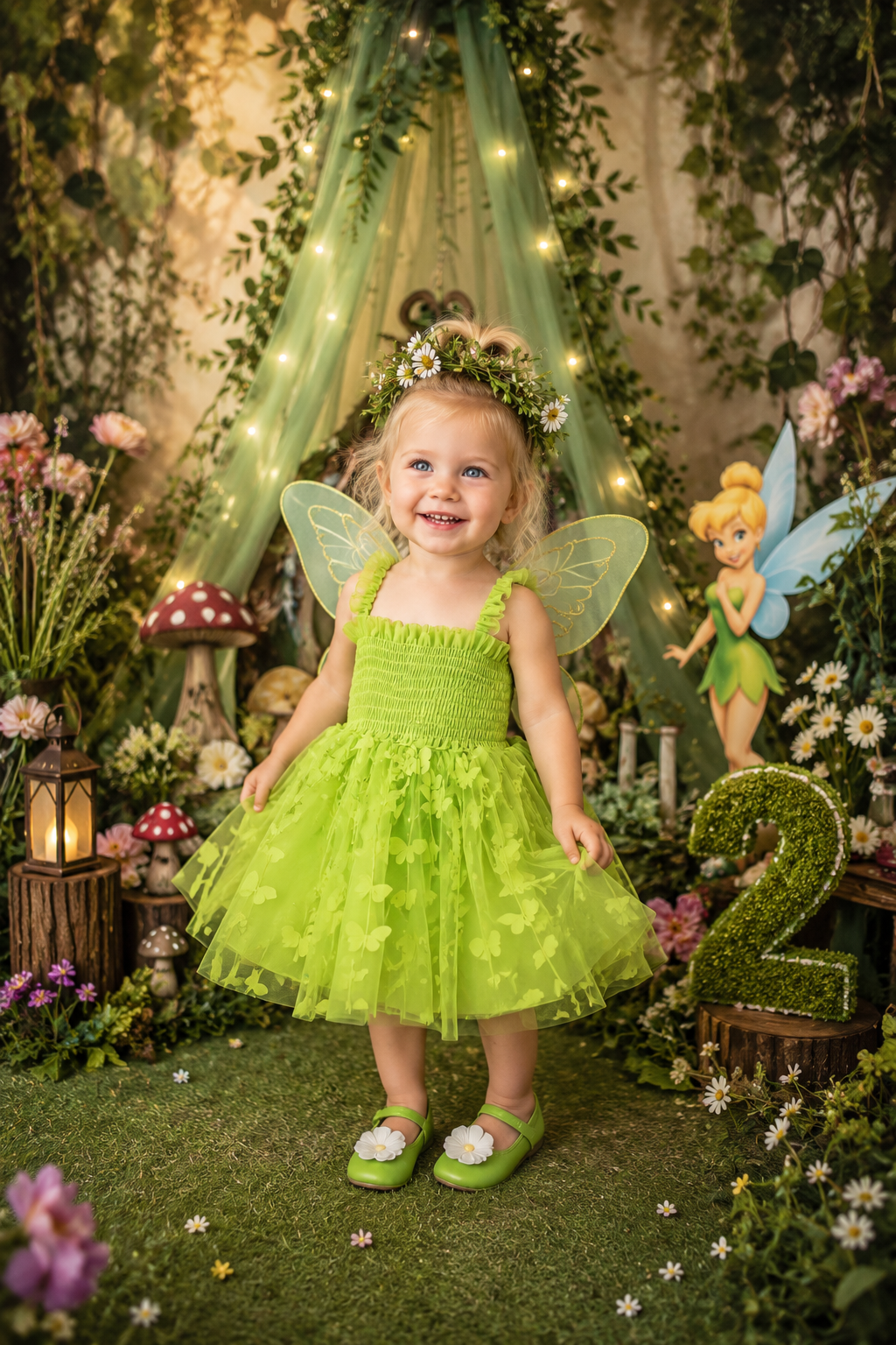 Lime Green Mesh Butterfly Dress #1000566