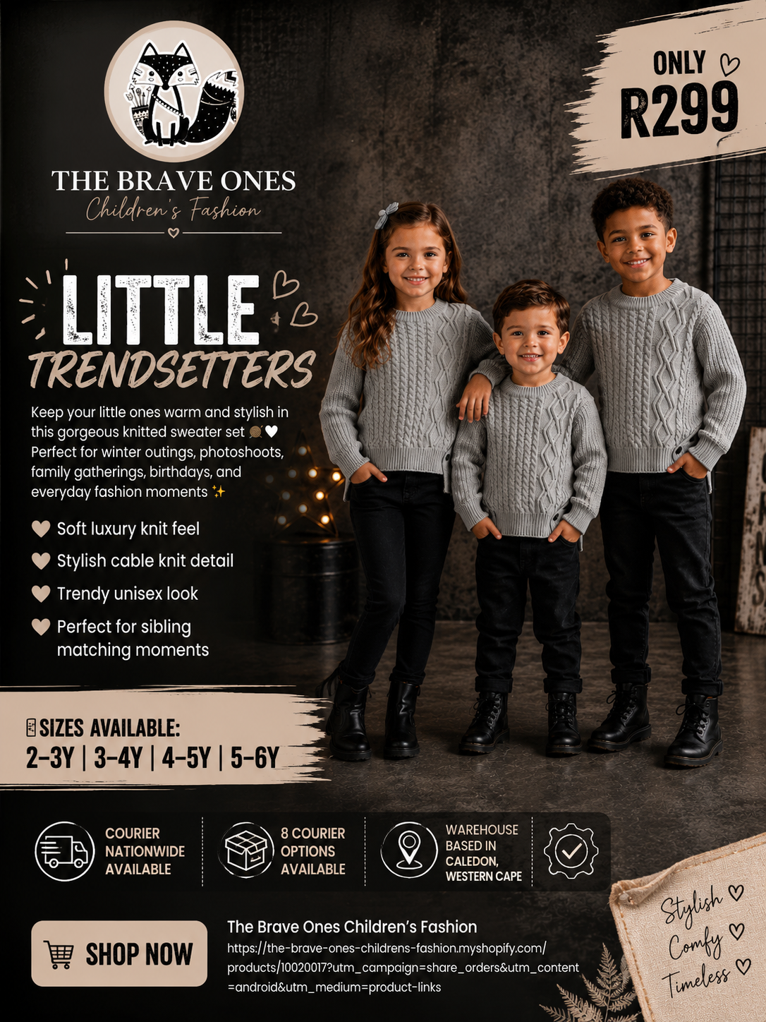 Gray Cable Knited Crew Neck Sweater; Gender Neutral #10020017