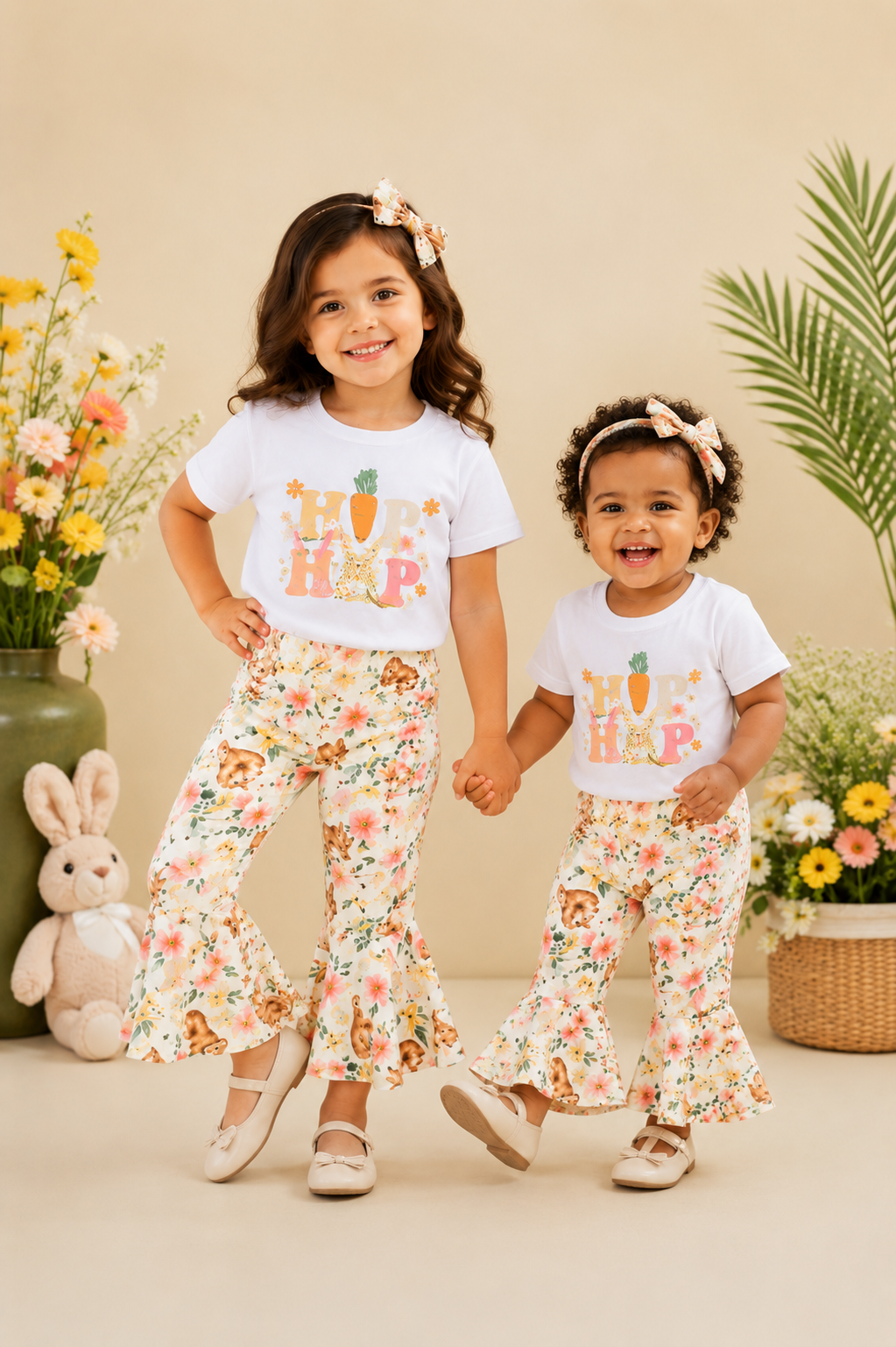Hip Hop Bynny Short with Bunny Floral Bell Bottoms And Headband #1001190