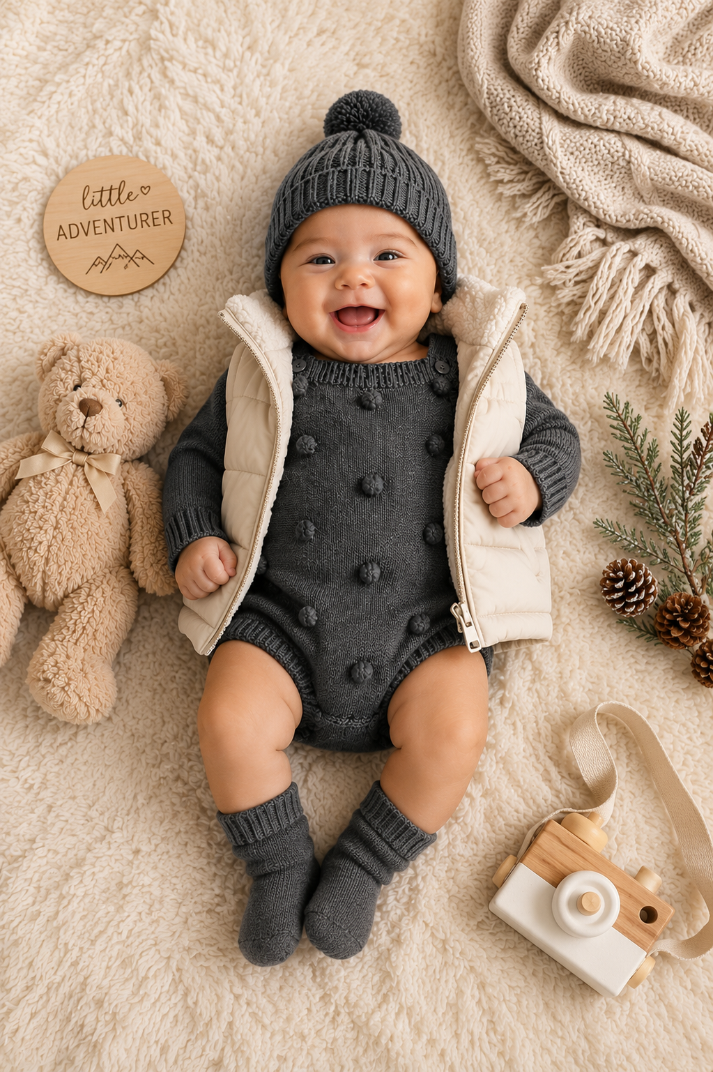 #1000890 Gray Popcorn Knitted Romper