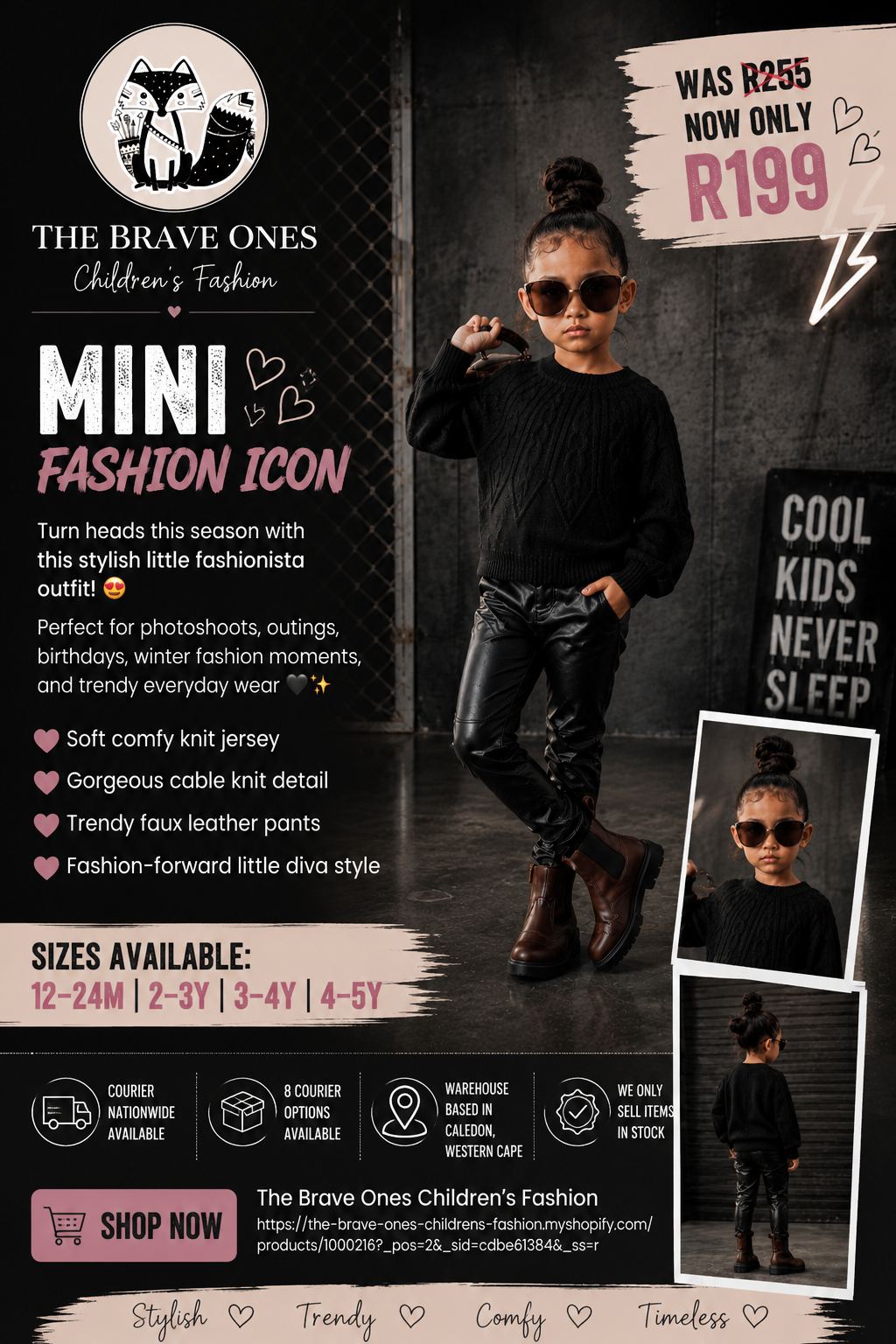 Black Crewnek Cable Knited Sweater 1PSC Gender Neutral  #1000216