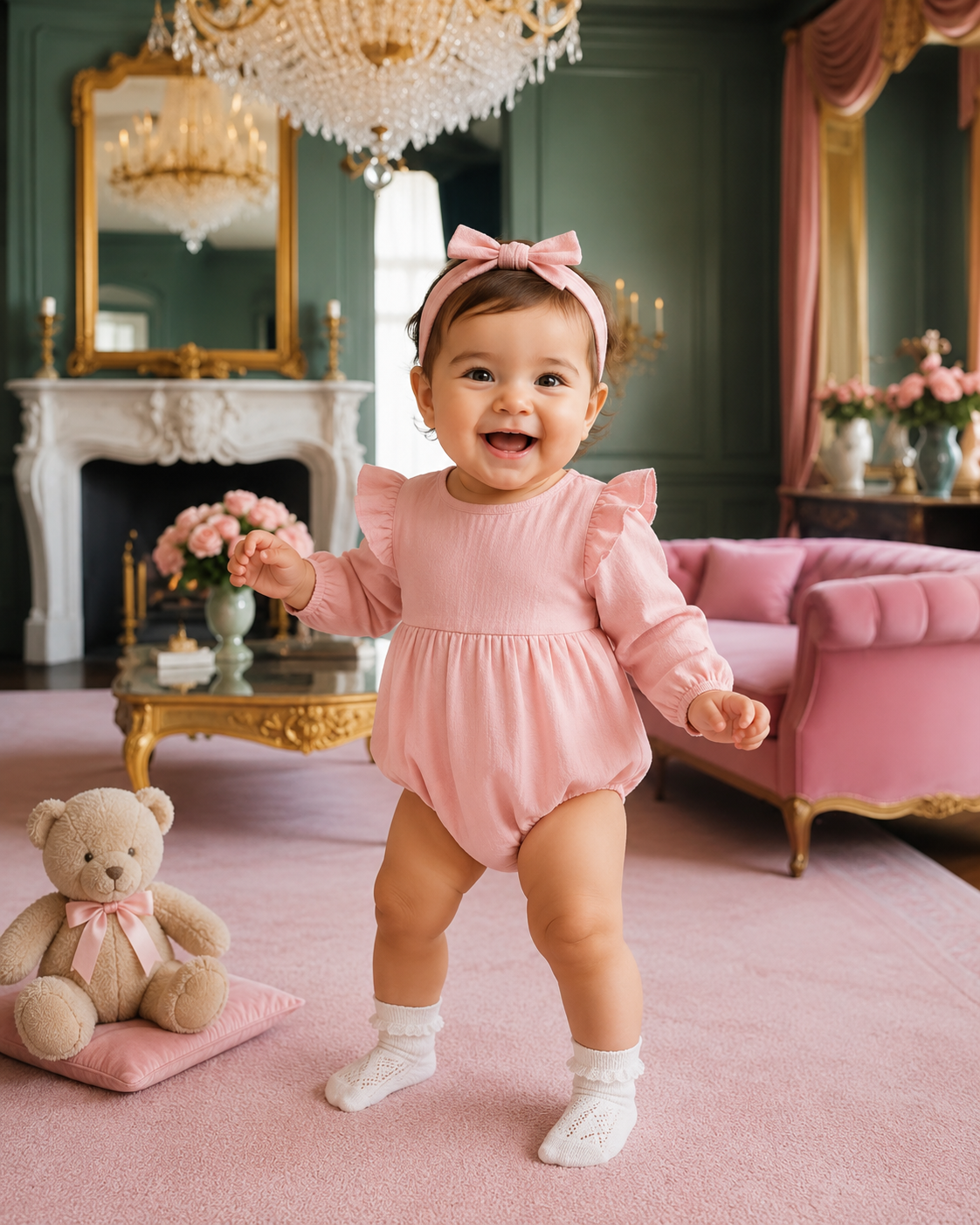 Pink Ruffle Sleeve Balloon Romper #100049