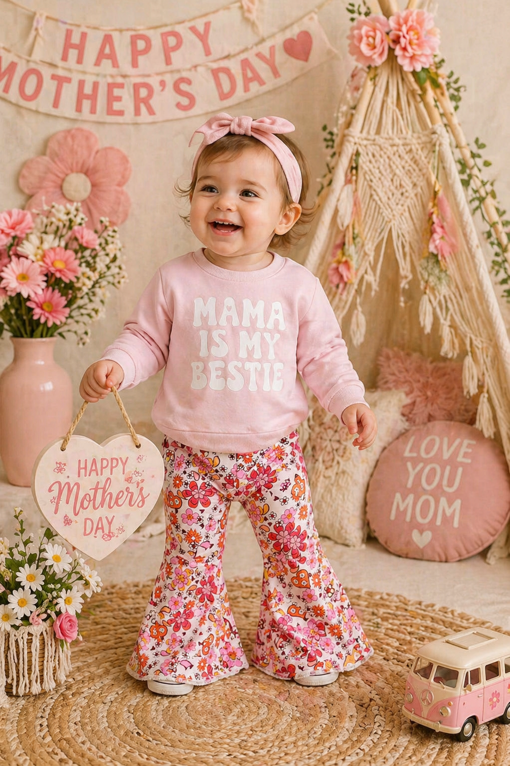 Mama is My Best Crewnek Top and Floral Bellbottoms #1001124