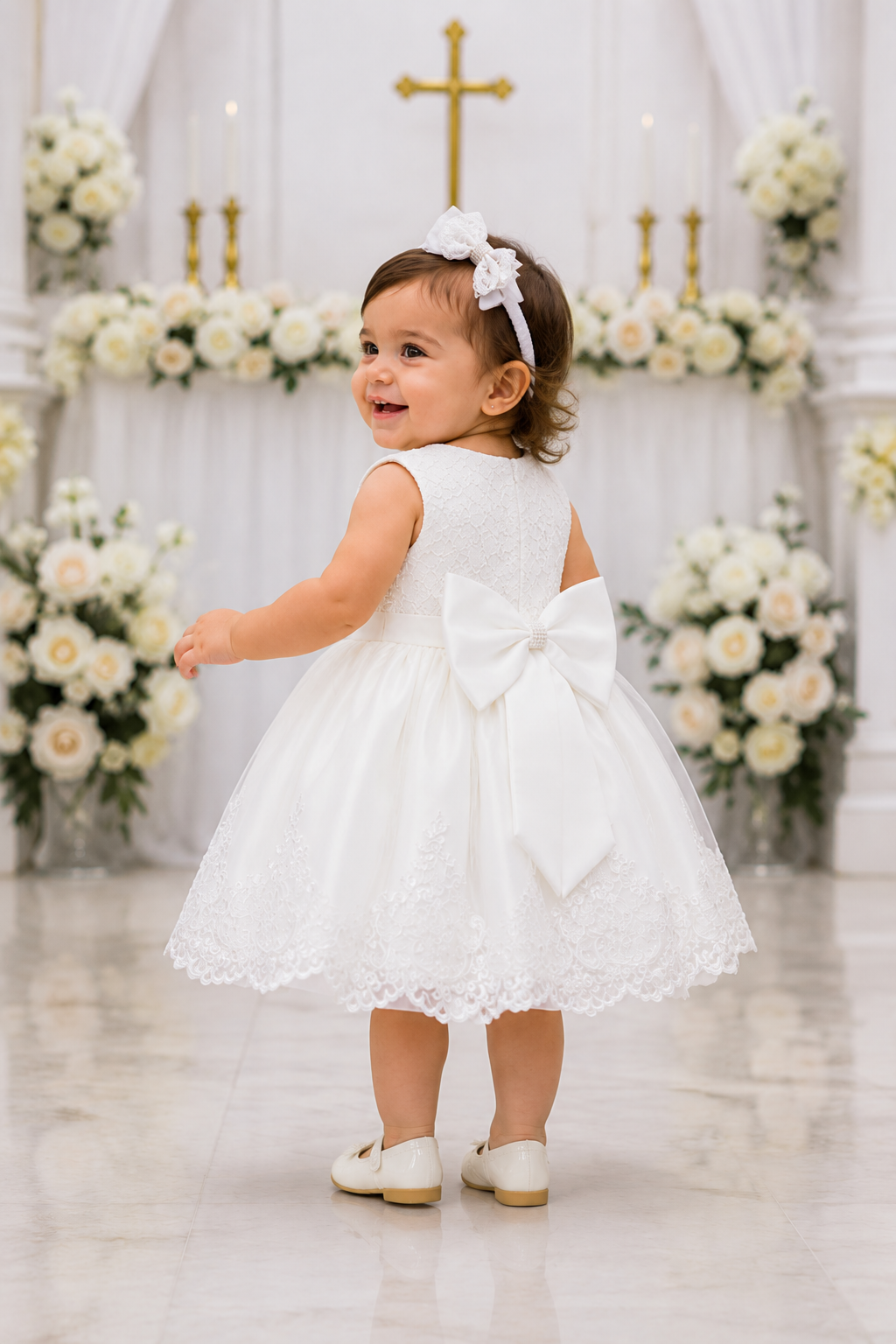White Lace Dress and Headband with Diamante Detail #1000997