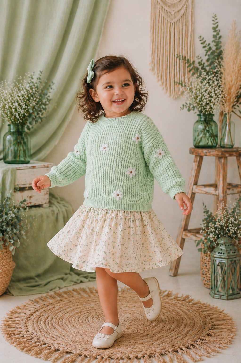 Mint Floral Sweater #1000224