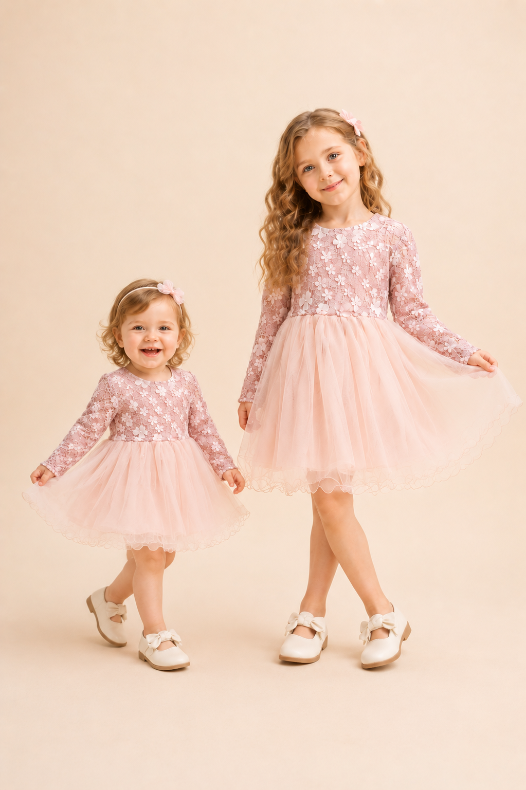 Dusty Pink Long Sleeve Floral Dress #1001111