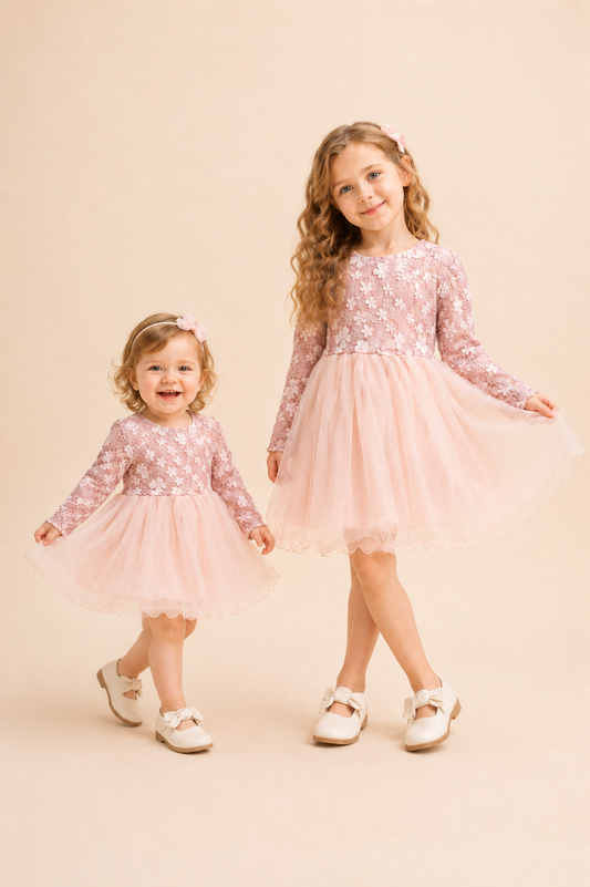 Dusty Pink Long Sleeve Floral Dress #1001111