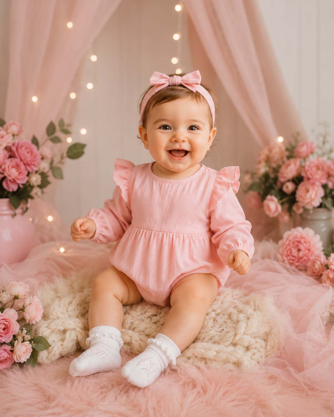 Pink Ruffle Sleeve Balloon Romper #100049