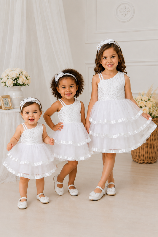 White Ruffle Silver Sequins Special Occasions Dress #1000276