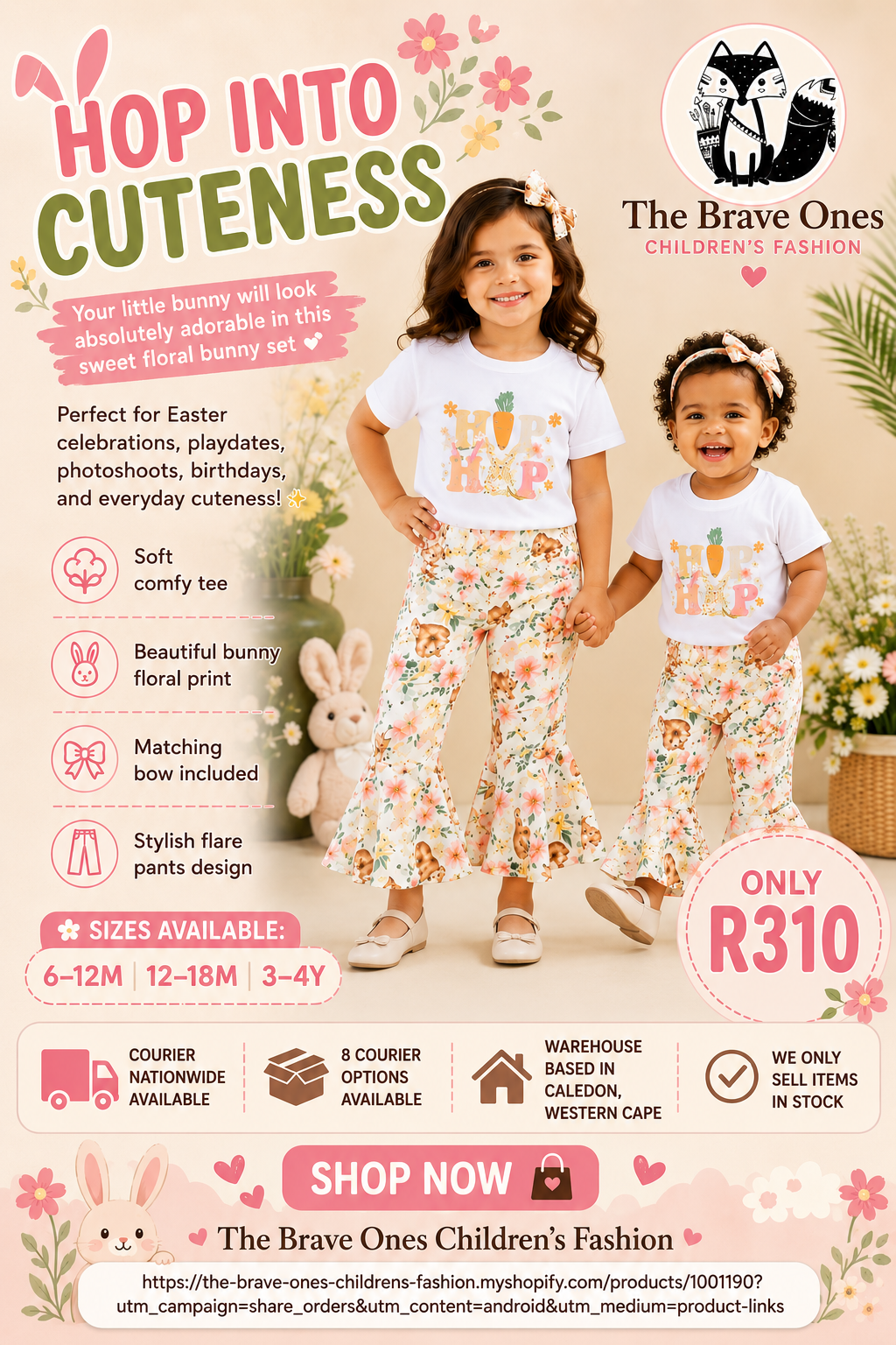 Hip Hop Bynny Short with Bunny Floral Bell Bottoms And Headband #1001190
