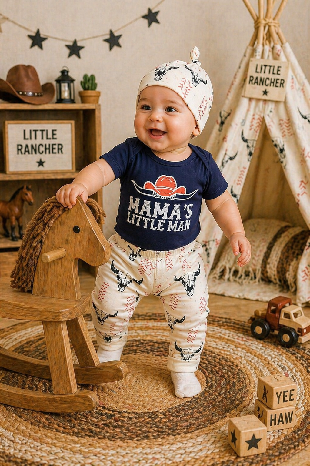 #200087 Mama's Little Man Romper,  Pants and Pumpkin Hat