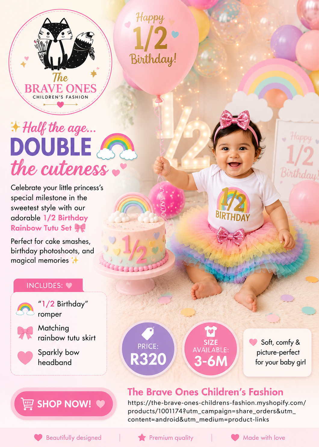 1/2 Birthday Rainbow Romper with Rainbow Ruffle Bloomer and Headband #1001174