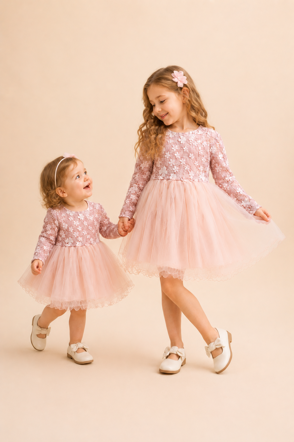 Dusty Pink Long Sleeve Floral Dress #1001111