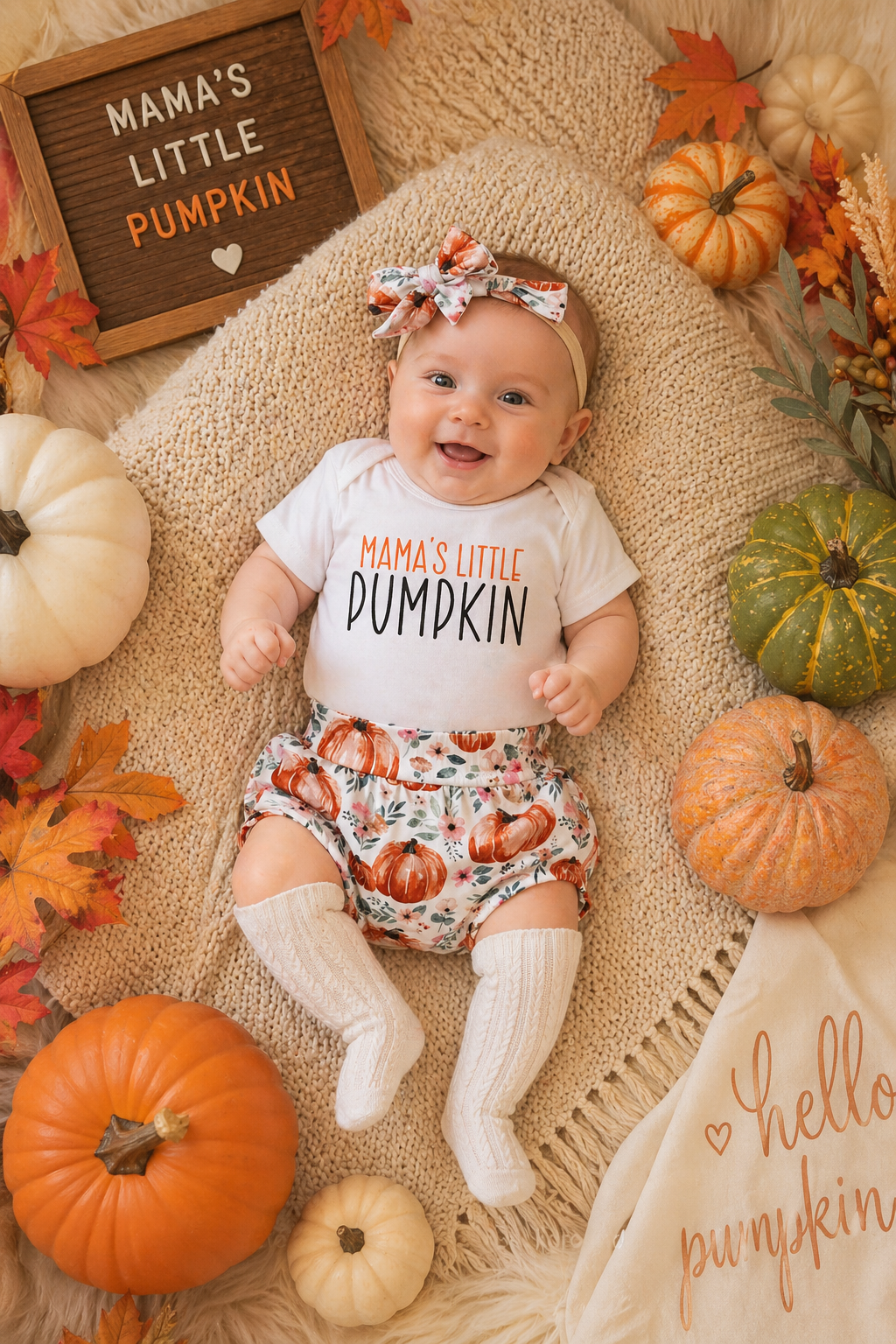 Mama's Little Pumpkin Romper with Bloomer and Headband #1000107