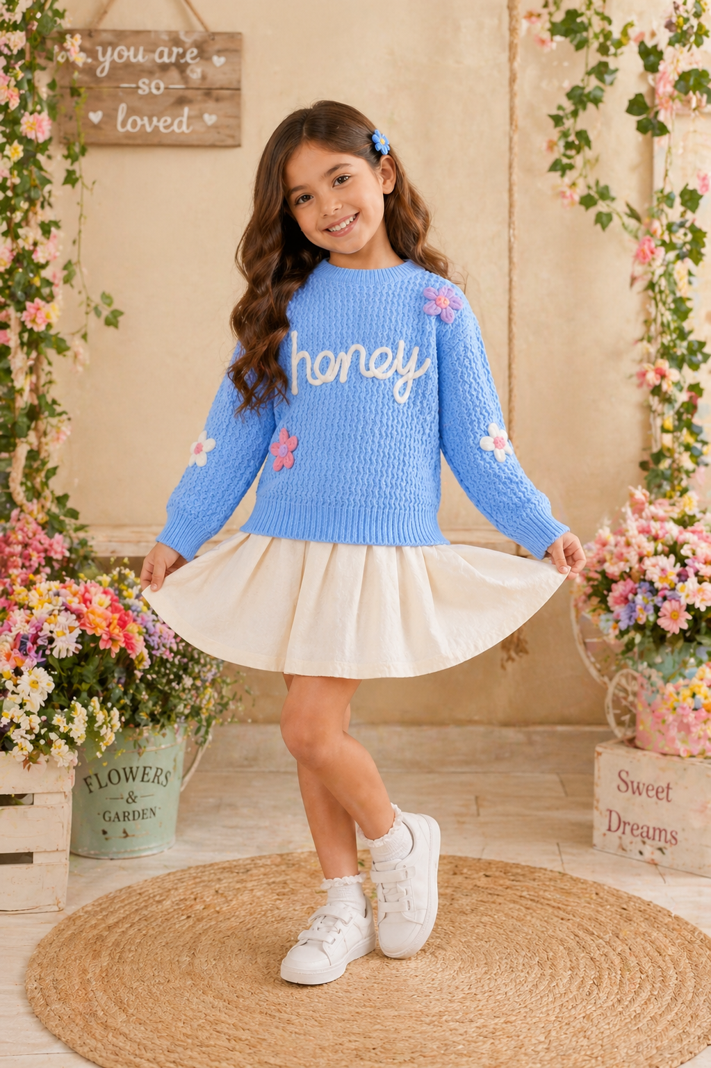 Honey Baby Blue Floral Sweater #10020013