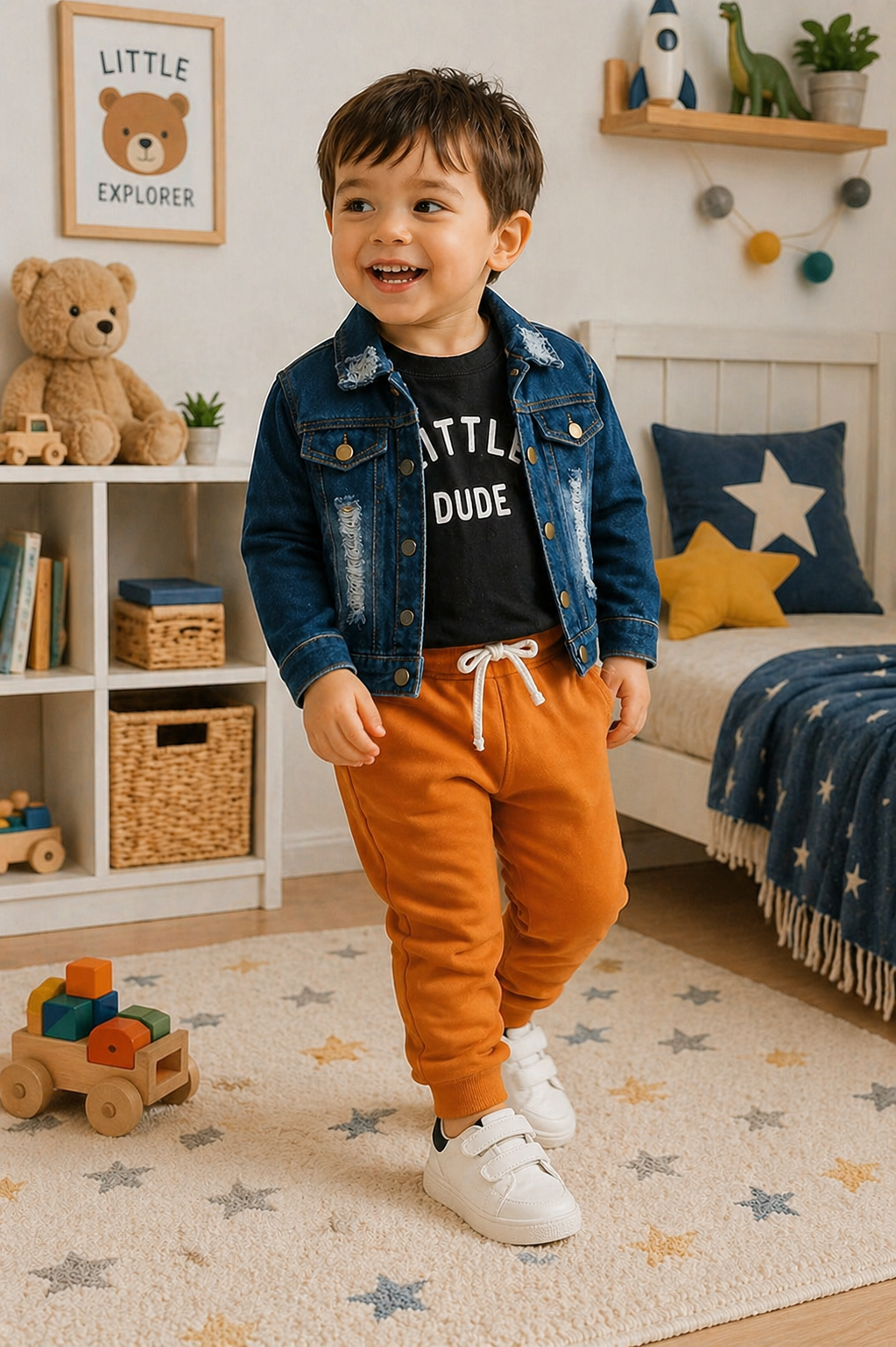Little Dude Long Sleeve Black Top and Caramel Pants #1000280
