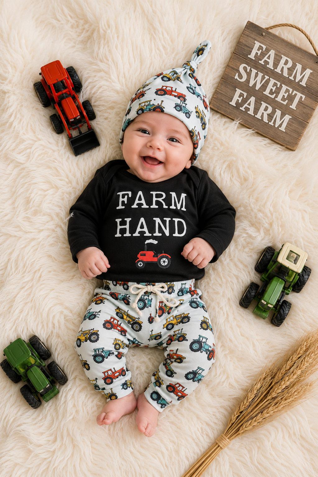 Farm Hand Romper,  Pants and Pumpkin Hat #2000121