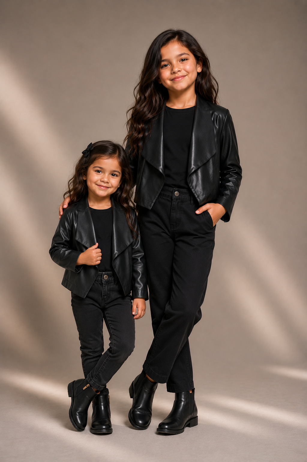 #1000976 Black PU Leather Waterfall Jacket