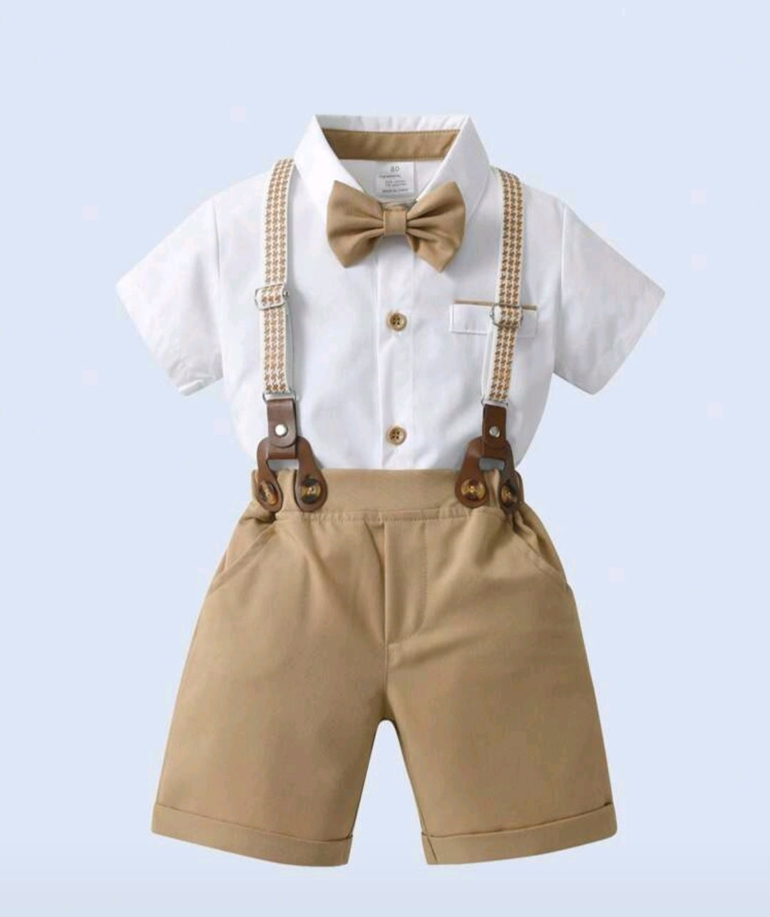 Gentleman Suit White Shirt, Chino Pants, Suspenders and Bowtie #2000105