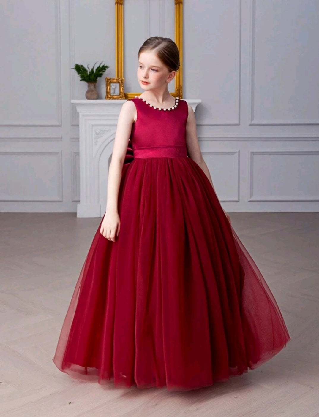 Maroon Special Occasions Dress with Big Bow #1000855