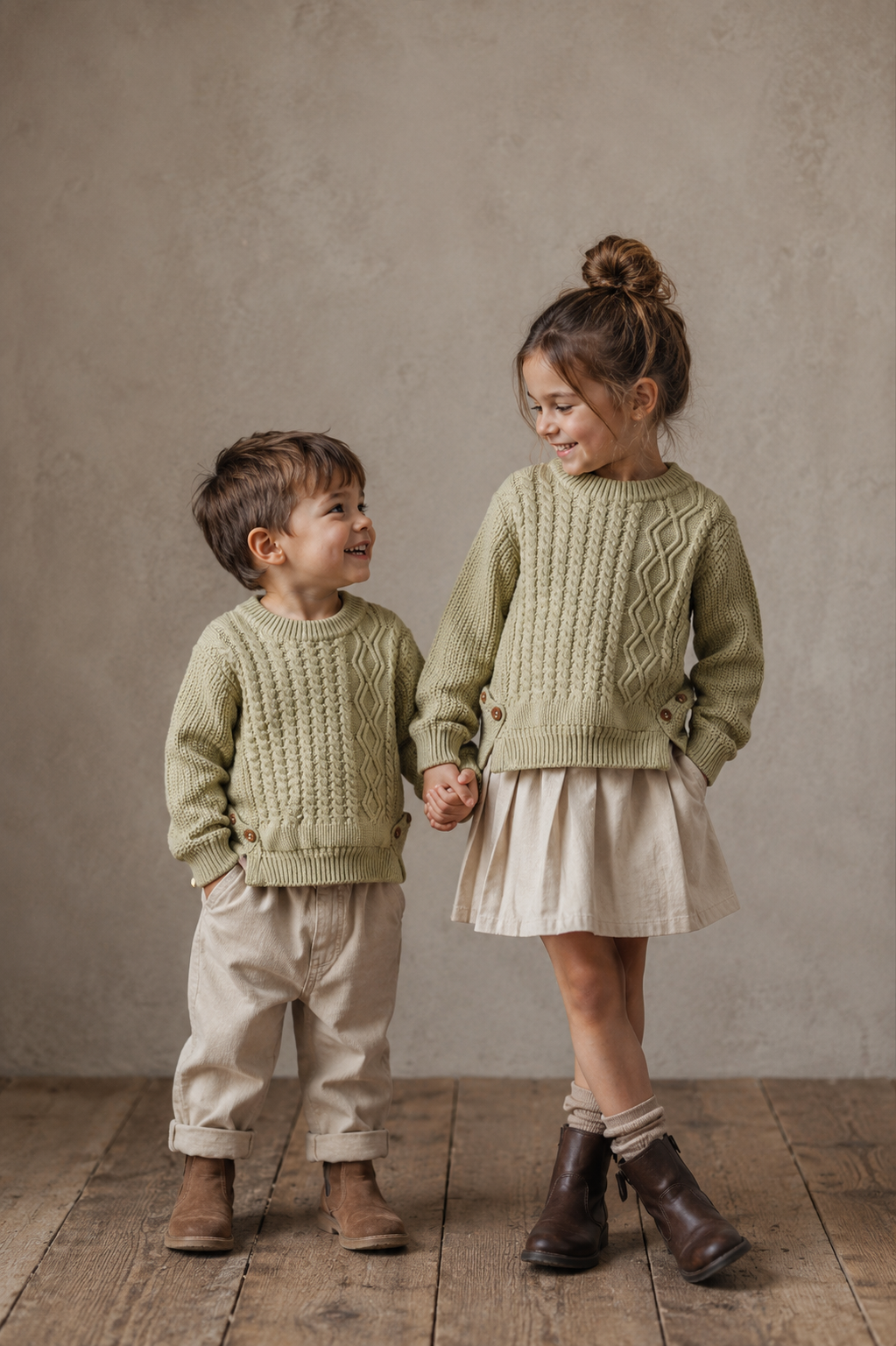 Khaki Cable Knited Crew Neck Sweater,  Gender Neutral #10020015