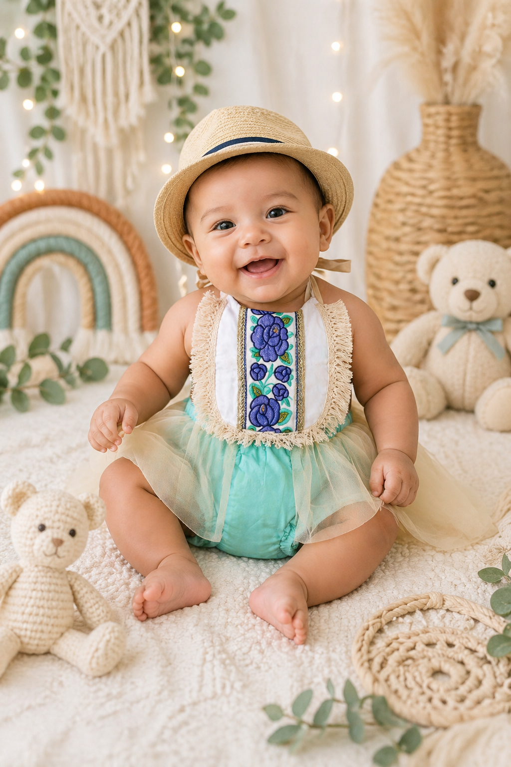 Teal Floral Romper with Romantic Tutu #900027