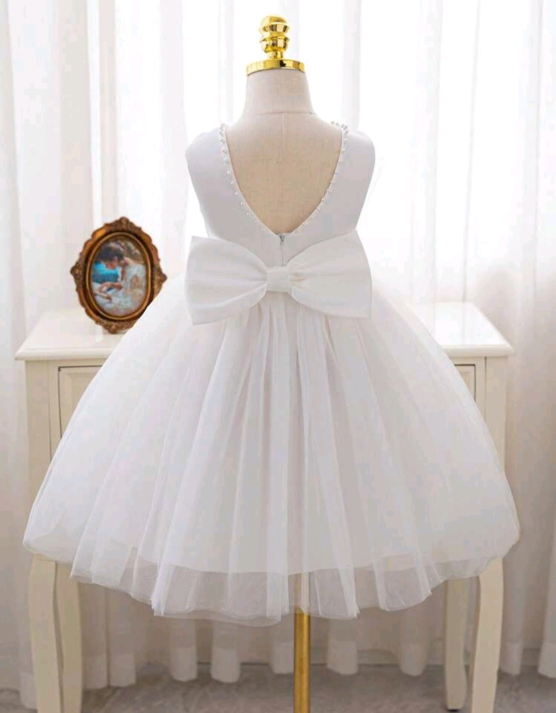 White Special Occasions Dress with Pearls #100082