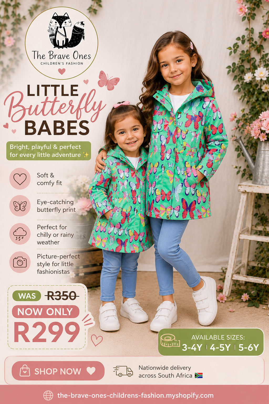 Green Butterfly Hooded Windbreaker Coat #1000236
