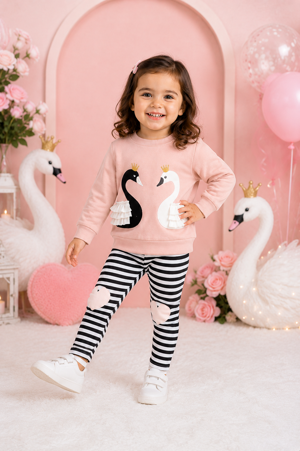 Swan Top and striped Legging #100089