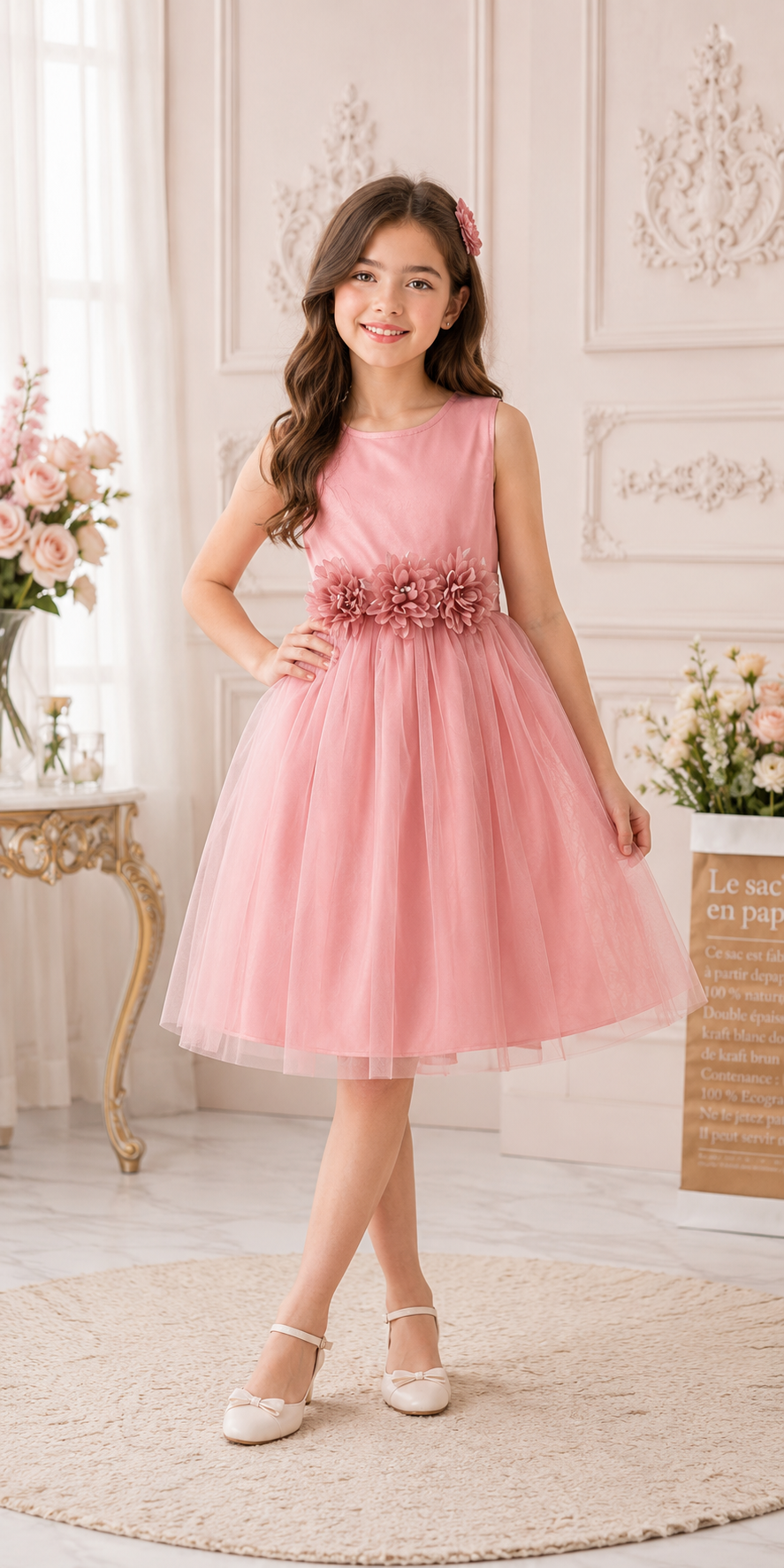 Pink Special Occasions Dress with Floral Belt/Headband #100033