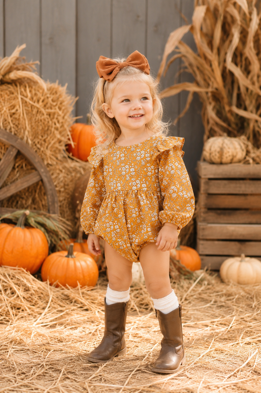 Mustard Floral Balloon Romper #100037